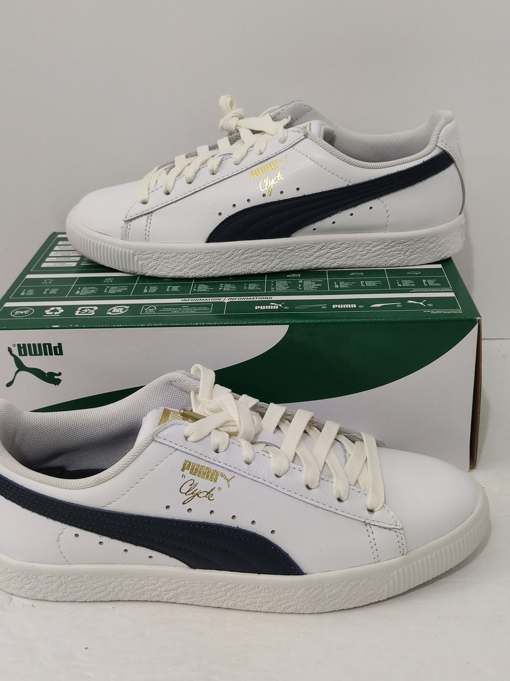 Men's Size 7 - Puma Clyde Core L Foil White-New Navy-Gold 364669 02 New With Box